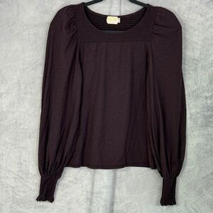 Nation LTD Long Sleeve Smocked Neck Puff Sleeve Top Shirt Cotton Size M Flaw